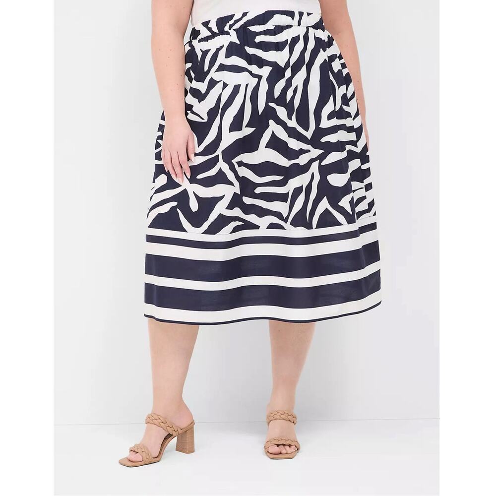 LANE BRYANT MIDI Skirt Navy White Size 22 24 Cotton NWT